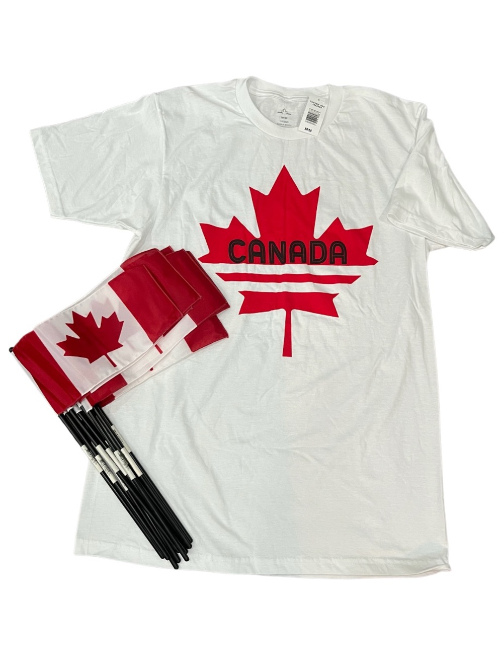 NWT Canada Bundle - 10 Duraknit Canada Flag on Stick & 100% Cotton Canada Tee M